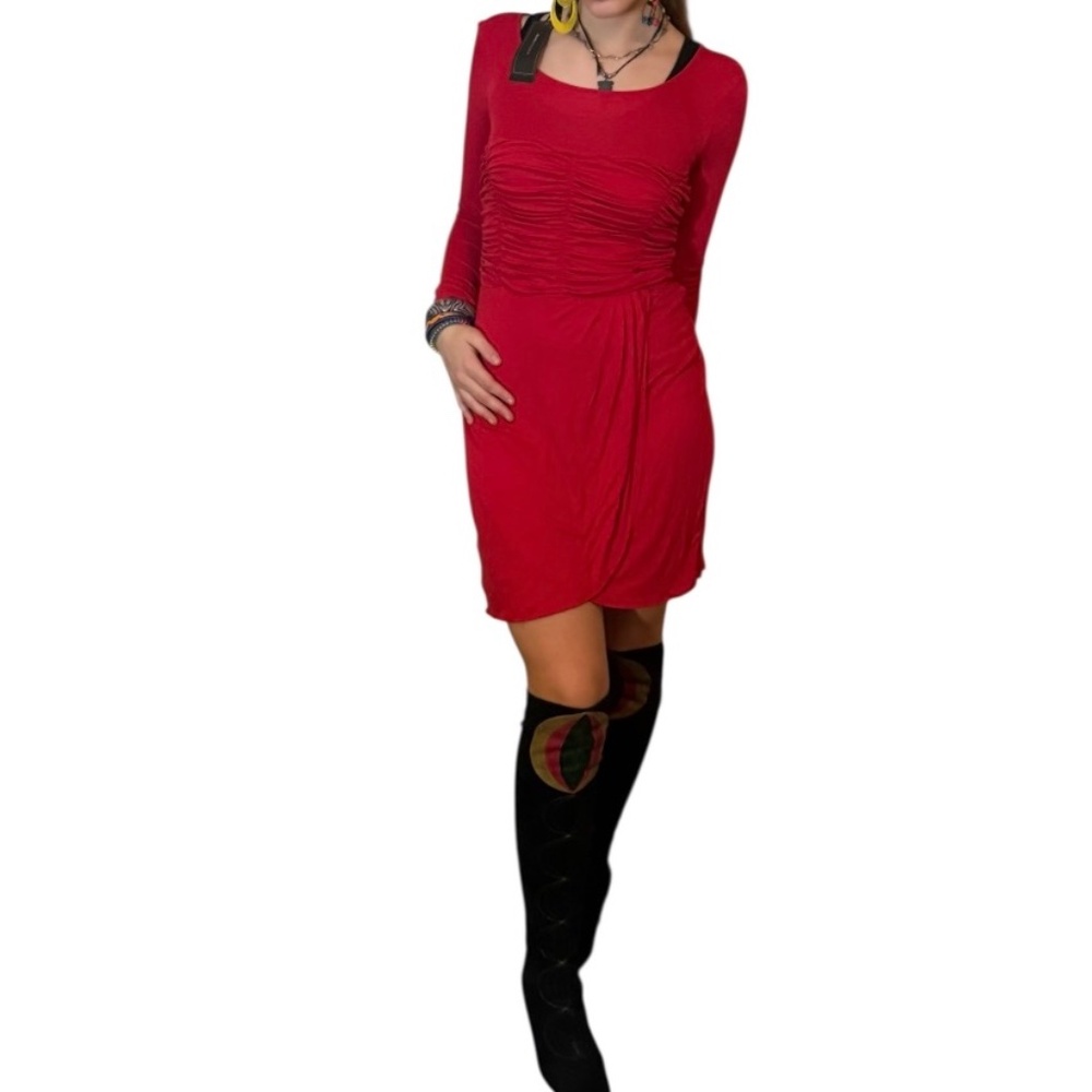 BCBG Max Azria Black Label Ruched Red Dress – Size M – NWT